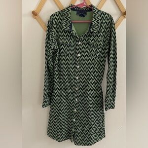 ToobyDoo Johanna Shirt Dress Girls 8 Black Green Pockets Long Sleeve